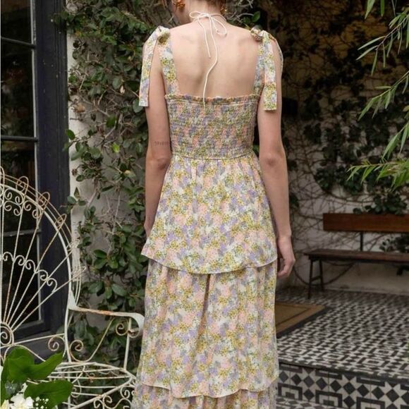 By The River Floral Smocked Ruffle Tiered Midi Dress Size Small - Picture 2 of 14
